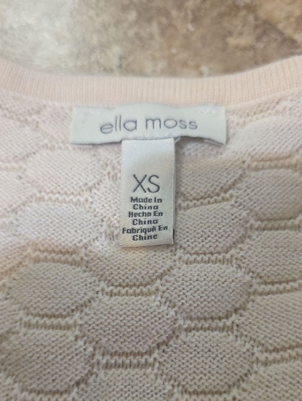 Ella Moss Elbow Sleeve Textured Honeycomb V-Neck Sweater - Pale Pink XS - Picture 2 of 5